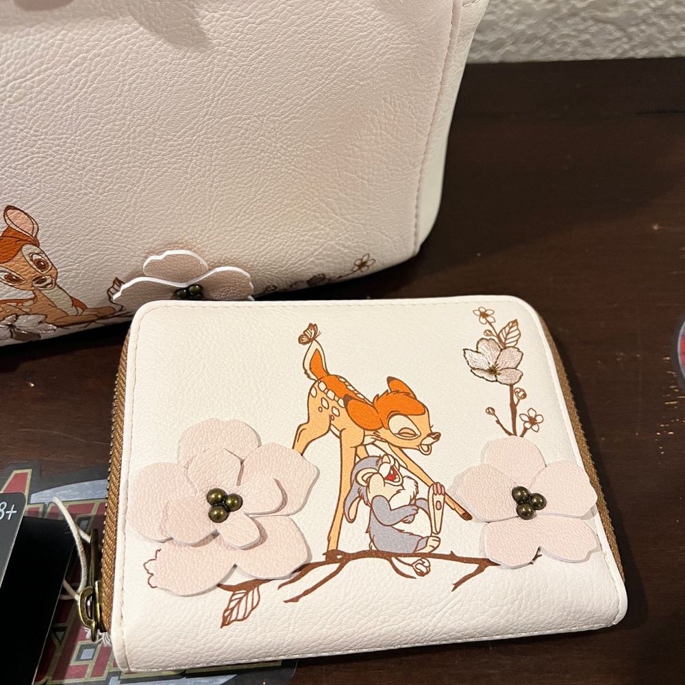 Loungefly Disney Bambi Thumper Cherry Blossom Floral Flap Mini Backpack & Wallet - Picture 2 of 10